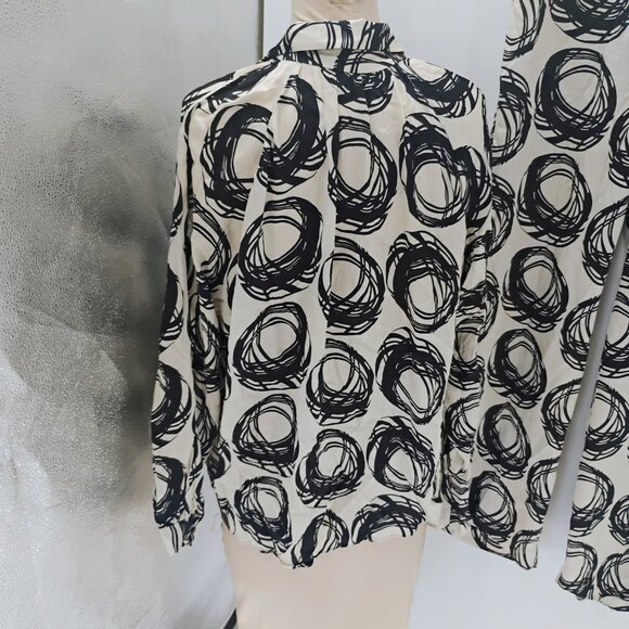 Zara Womens Set satin black and white blouse button down comfy elegant - Picture 8 of 16